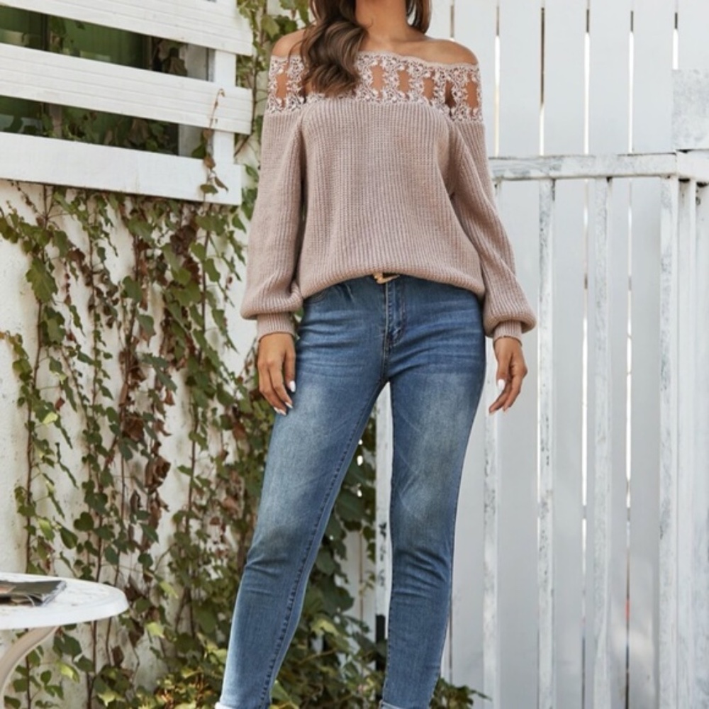 SHARON Off Shoulder Lace detail Sweater - Picture 3 of 5